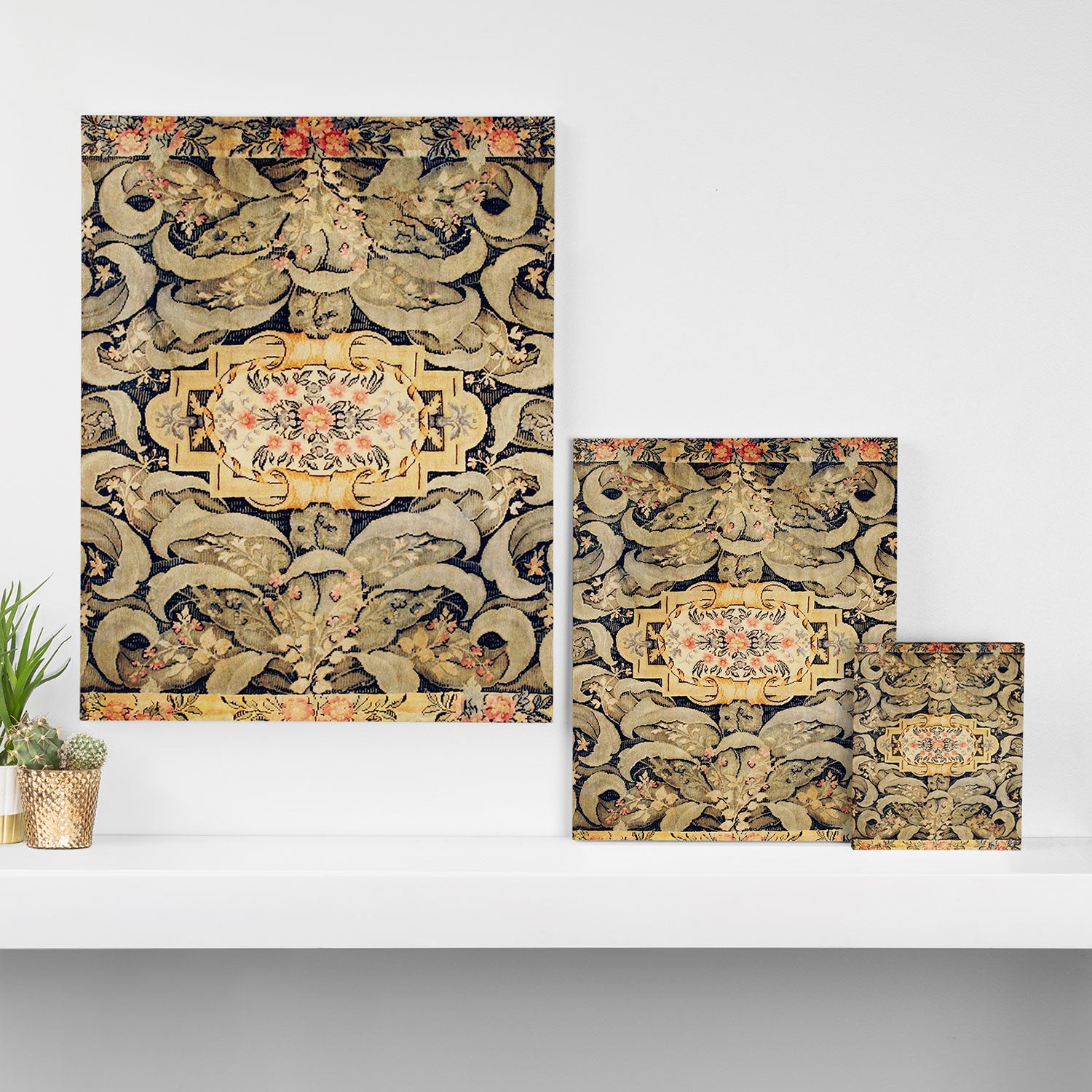 French Aubusson Vintage Floral Rug Print Canvas Print Gallery Image 3
