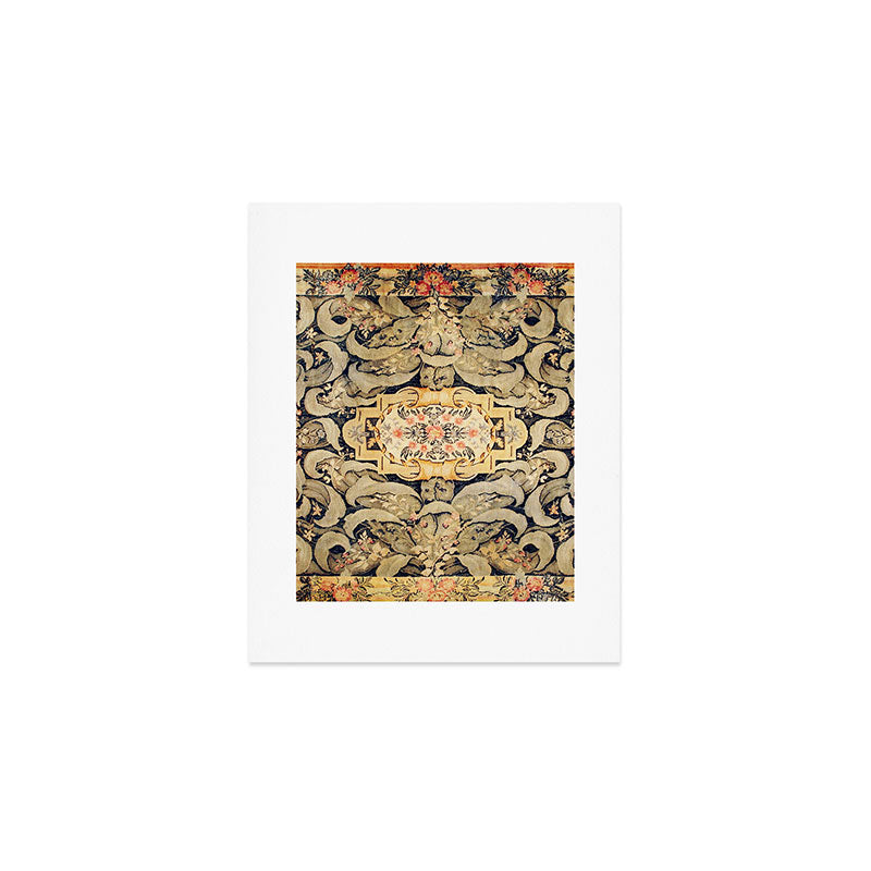 French Aubusson Vintage Floral Rug Print Art Print Gallery Image 1