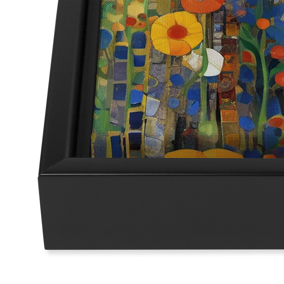 Garden with Colorful Abstract Flowers Framed Canvas Print Gallery Image 3