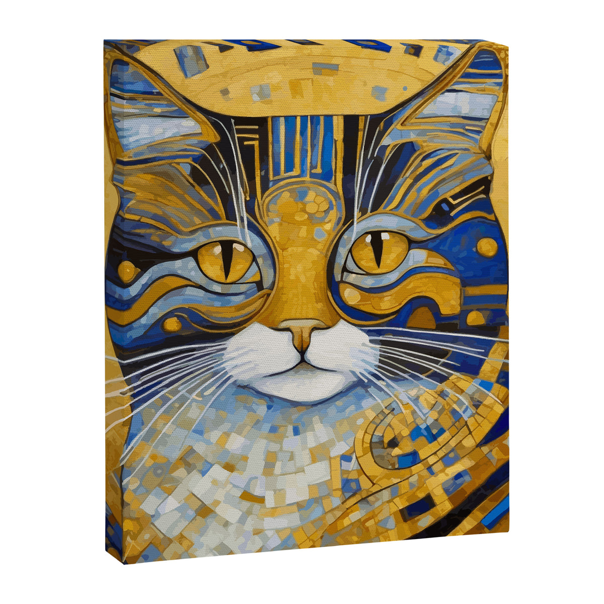 Geometric Blue and Gold Klimt Cat Canvas Print Gallery Image 8