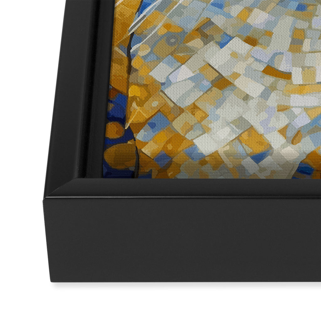 Geometric Blue and Gold Klimt Cat Framed Canvas Print Gallery Image 3