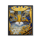 Geometric Blue and Gold Klimt Cat Framed Canvas Print Gallery Image 8