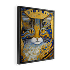 Geometric Blue and Gold Klimt Cat Framed Canvas Print Gallery Image 2