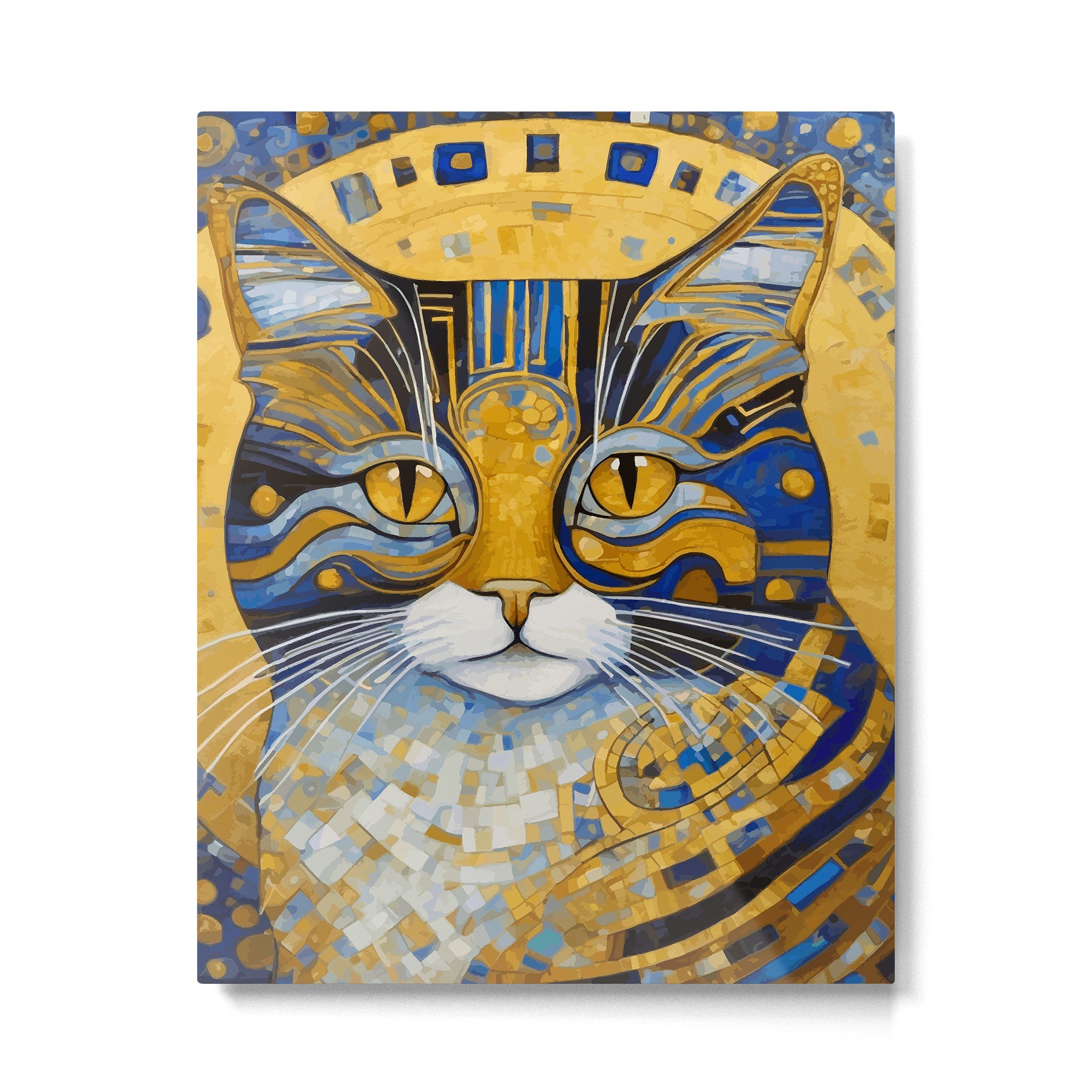 Geometric Blue and Gold Klimt Cat Metal Print Gallery Image 6