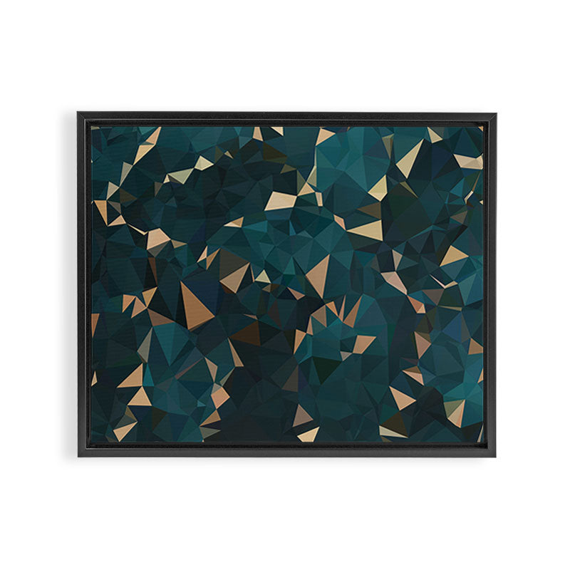 Gold Teal Abstract Low Poly Geometric Triangles Framed Canvas Print Gallery Image 3