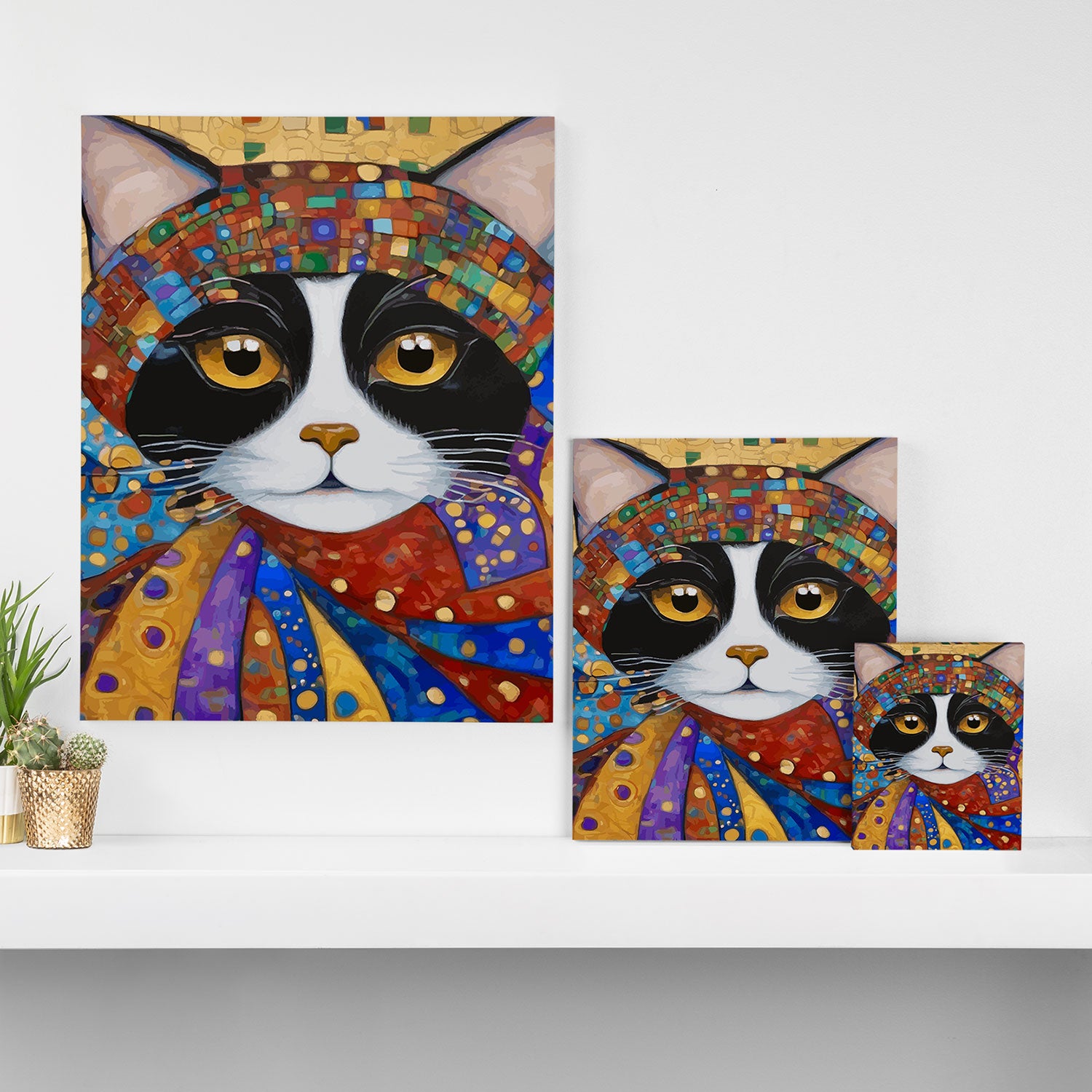 Gustav Klimt Cat with Colorful Scarf Canvas Print Gallery Image 3