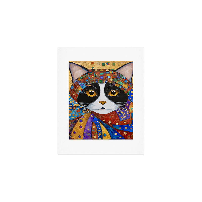 Gustav Klimt Cat with Colorful Scarf Art Print Gallery Image 1