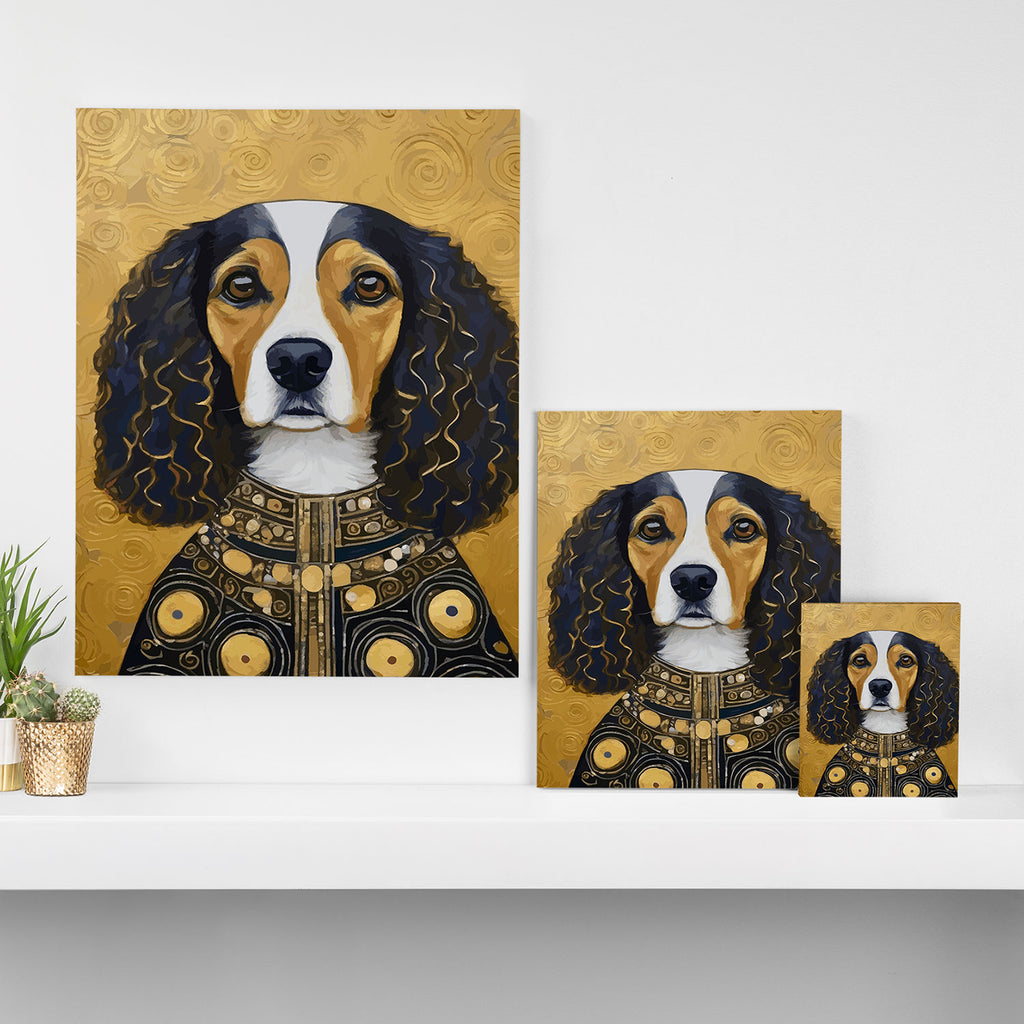 Gustav Klimt Style Beautiful Girl Dog with Black and Gold Jacket Canvas Print Gallery Image 3
