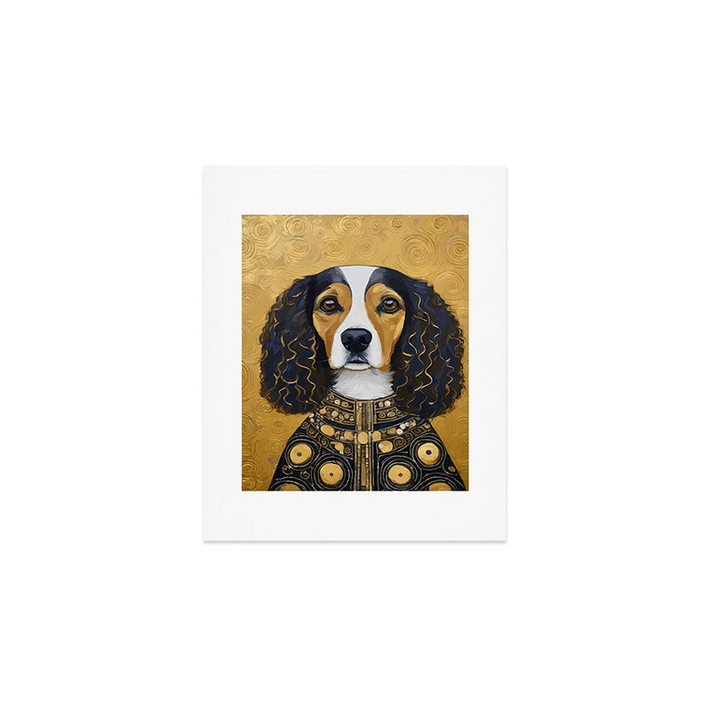 Gustav Klimt Style Beautiful Girl Dog with Black and Gold Jacket Art Print Gallery Image 1