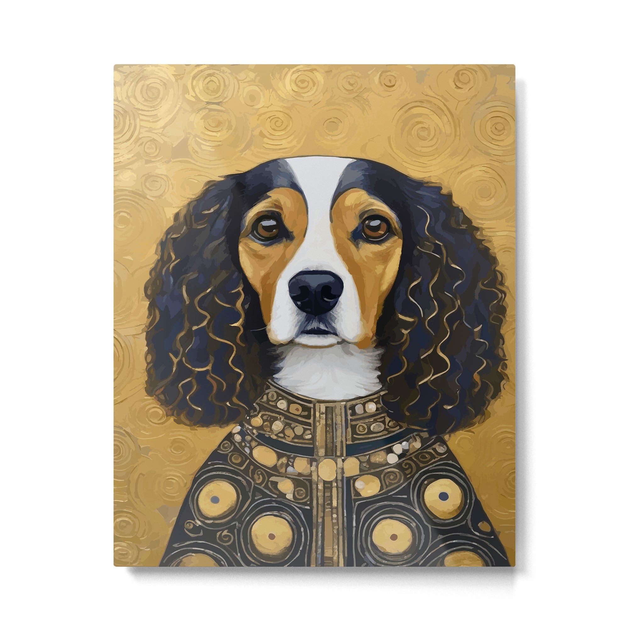 Gustav Klimt Style Beautiful Girl Dog with Black and Gold Jacket Metal Print Gallery Image 6
