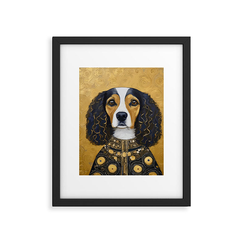 Gustav Klimt Style Beautiful Girl Dog with Black and Gold Jacket Framed Art Print Gallery Image 6