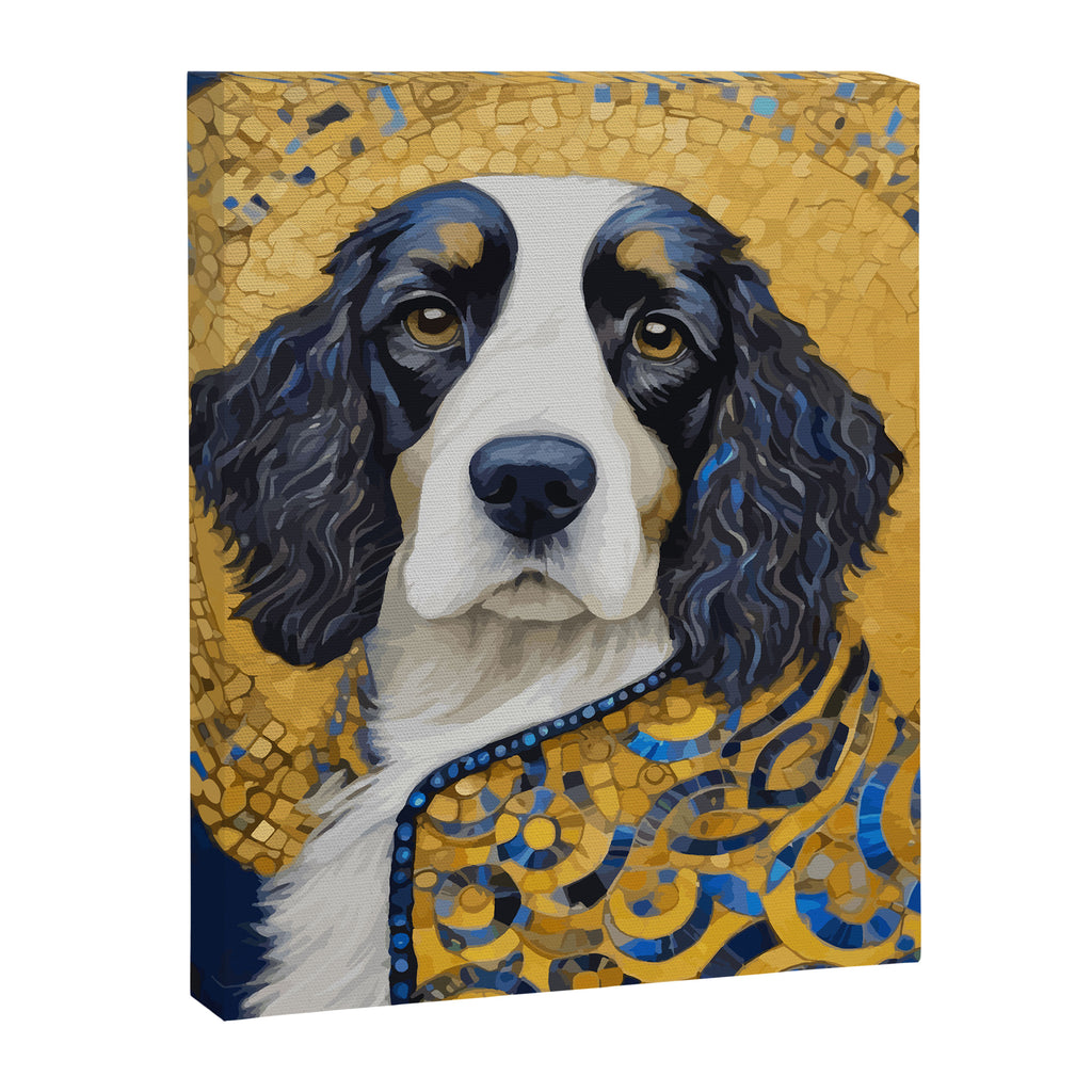 Gustav Klimt Style Black and White Dog with Colorful Jacket Canvas Print Gallery Image 3