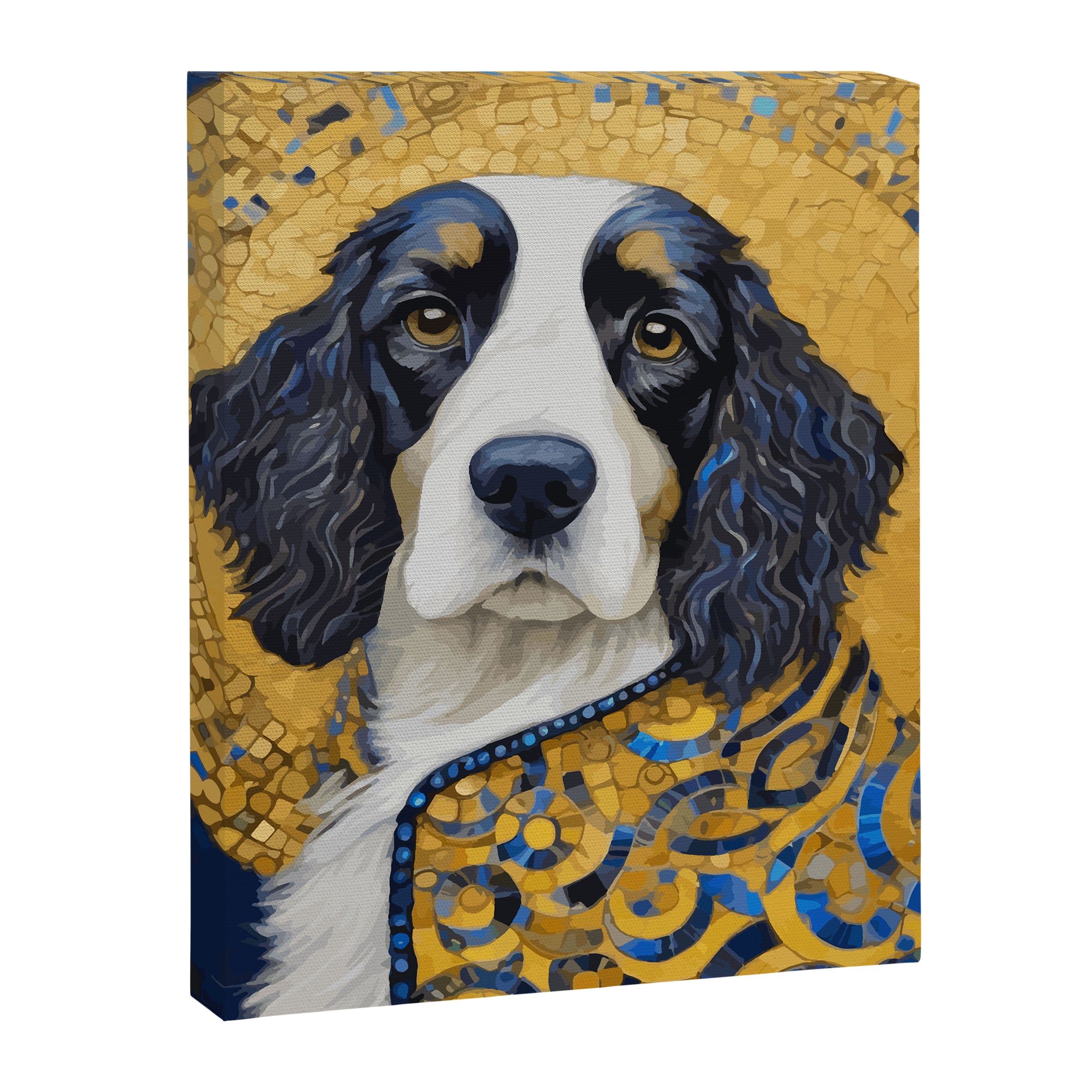 Gustav Klimt Style Black and White Dog with Colorful Jacket Canvas Print Gallery Image 3