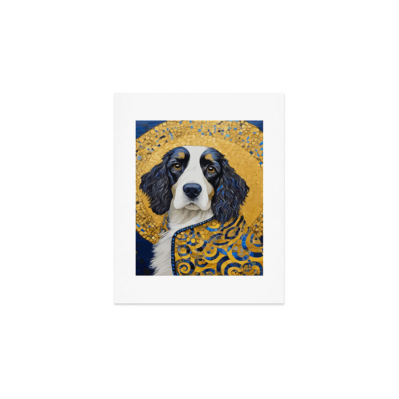 Gustav Klimt Style Black and White Dog with Colorful Jacket Art Print Gallery Image 1