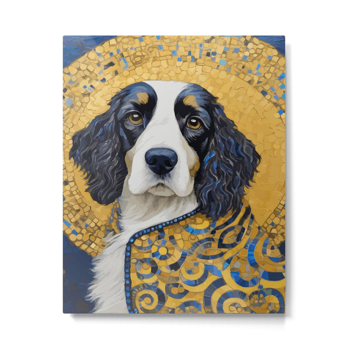 Gustav Klimt Style Black and White Dog with Colorful Jacket Metal Print Gallery Image 1