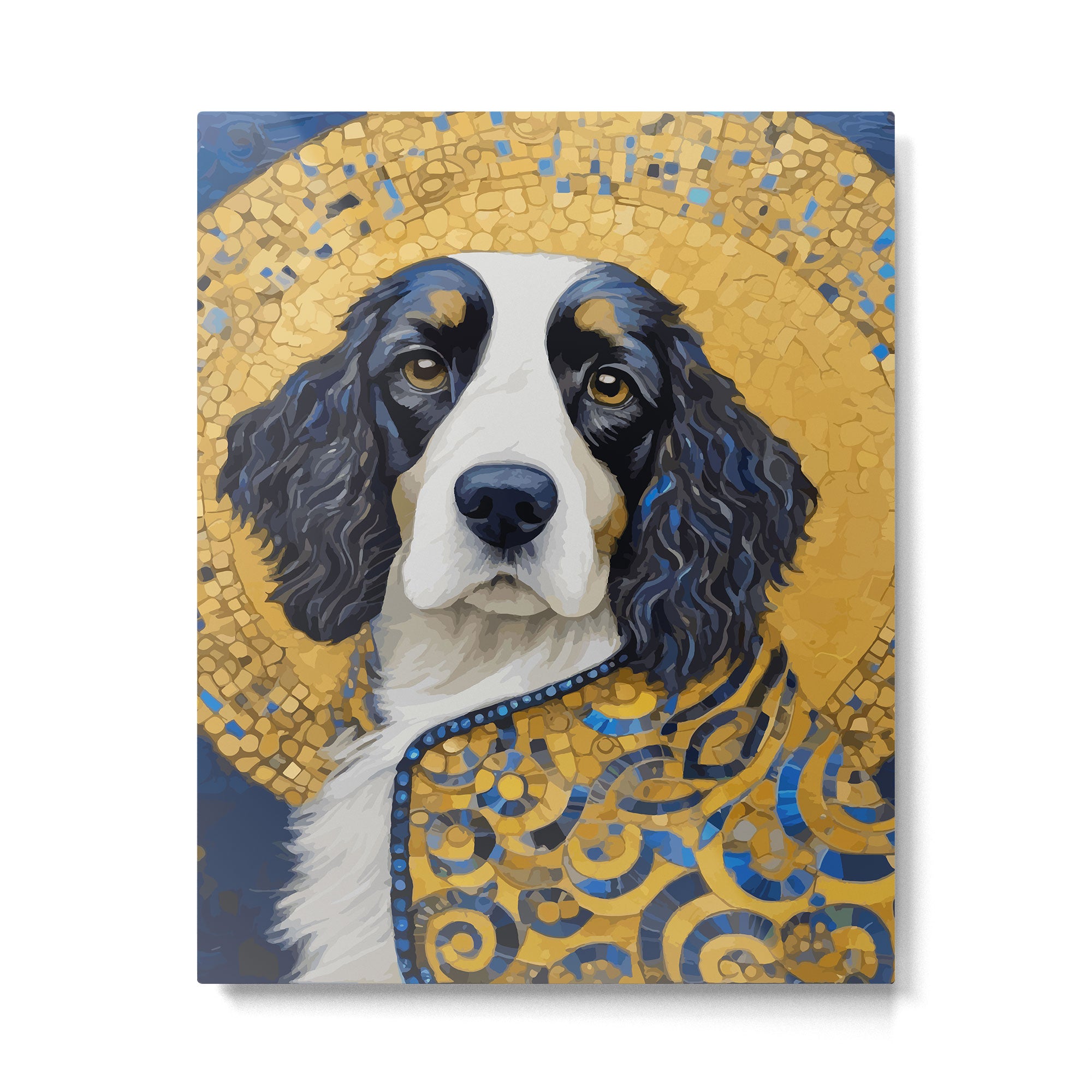 Gustav Klimt Style Black and White Dog with Colorful Jacket Metal Print Gallery Image 6