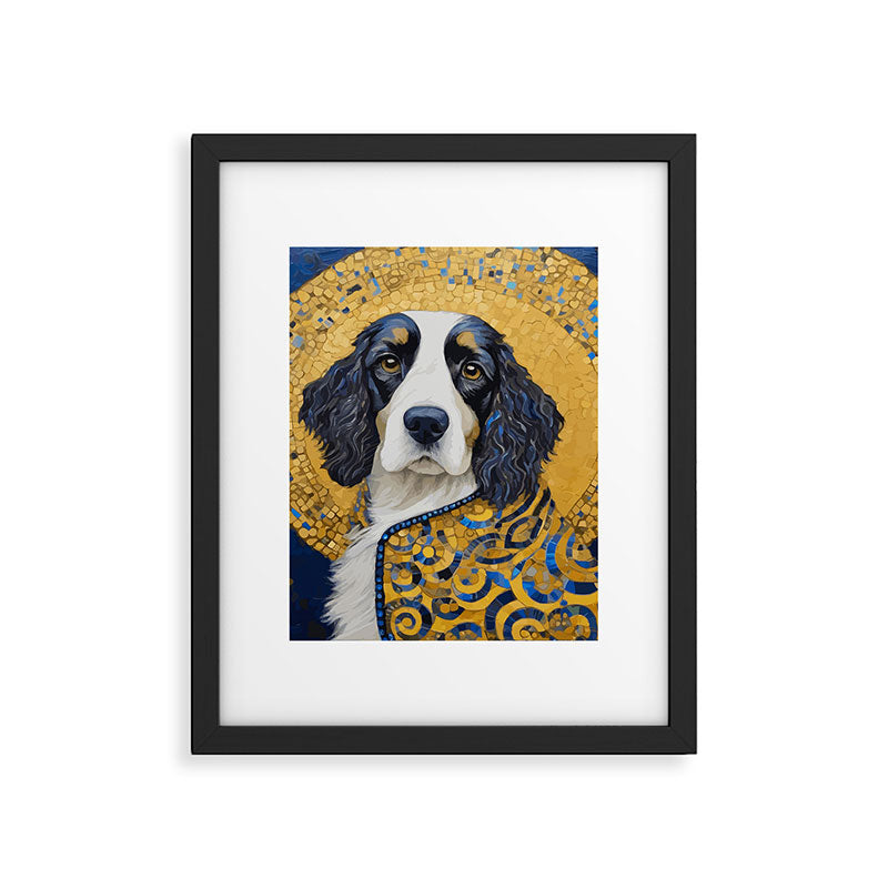 Gustav Klimt Style Black and White Dog with Colorful Jacket Framed Art Print Gallery Image 6