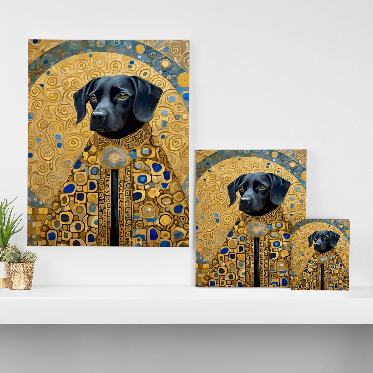 Gustav Klimt Style Black Dog with Blue and Gold Coat Canvas Print Gallery Image 3