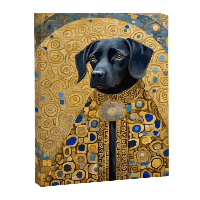 Gustav Klimt Style Black Dog with Blue and Gold Coat Canvas Print Gallery Image 1
