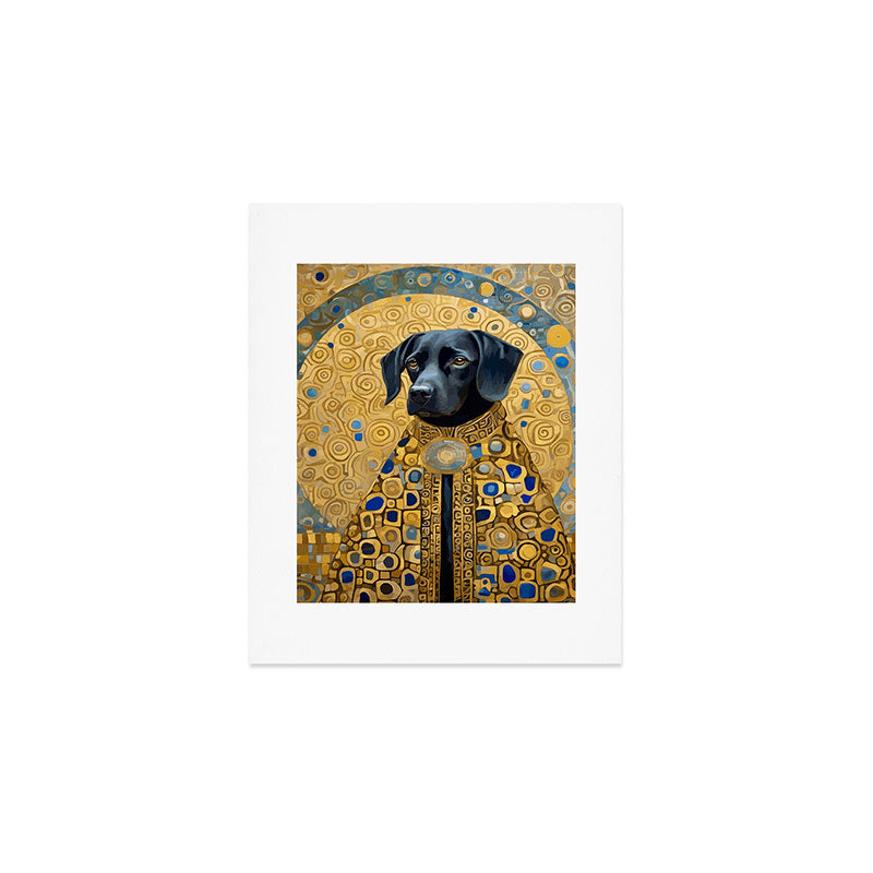 Gustav Klimt Style Black Dog with Blue and Gold Coat Art Print Gallery Image 1