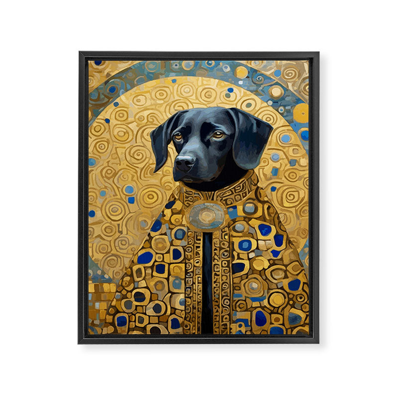 Gustav Klimt Style Black Dog with Blue and Gold Coat Framed Canvas Print Gallery Image 3