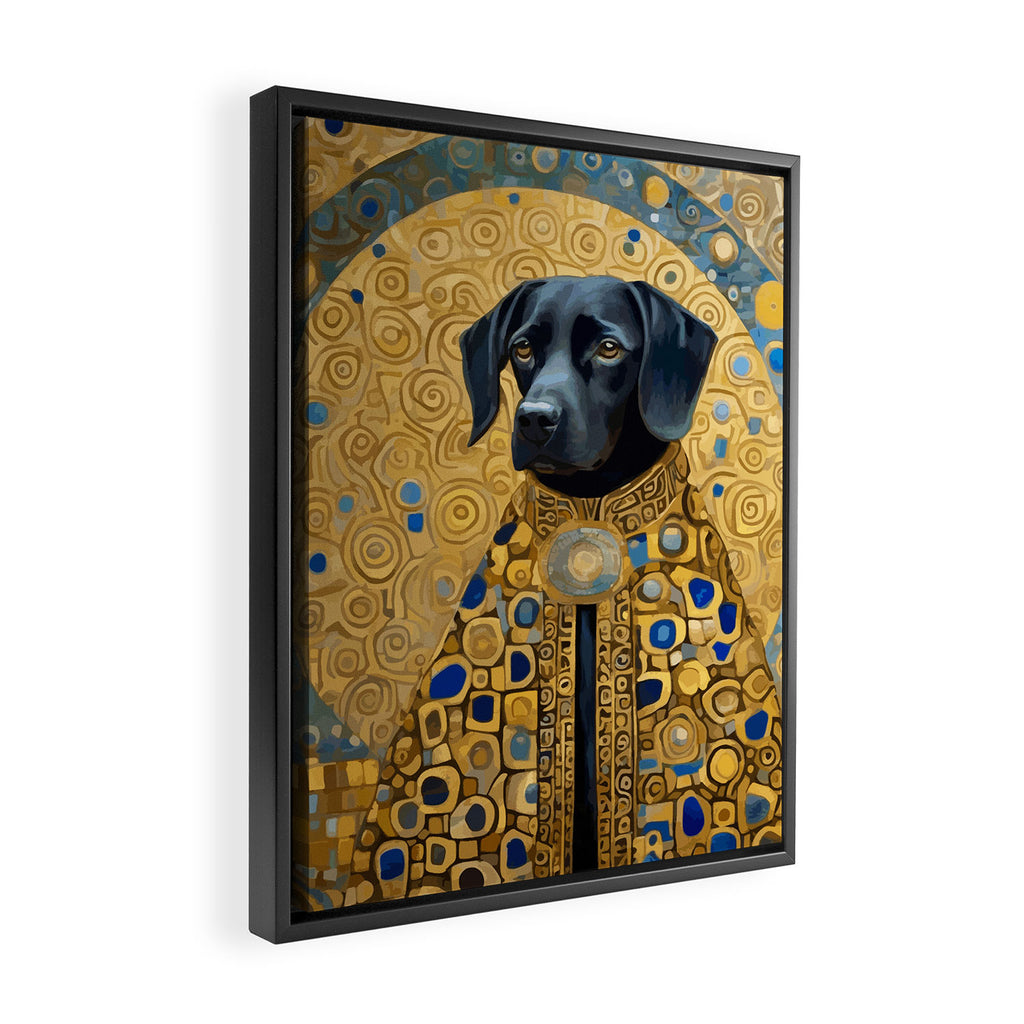 Gustav Klimt Style Black Dog with Blue and Gold Coat Framed Canvas Print Gallery Image 2