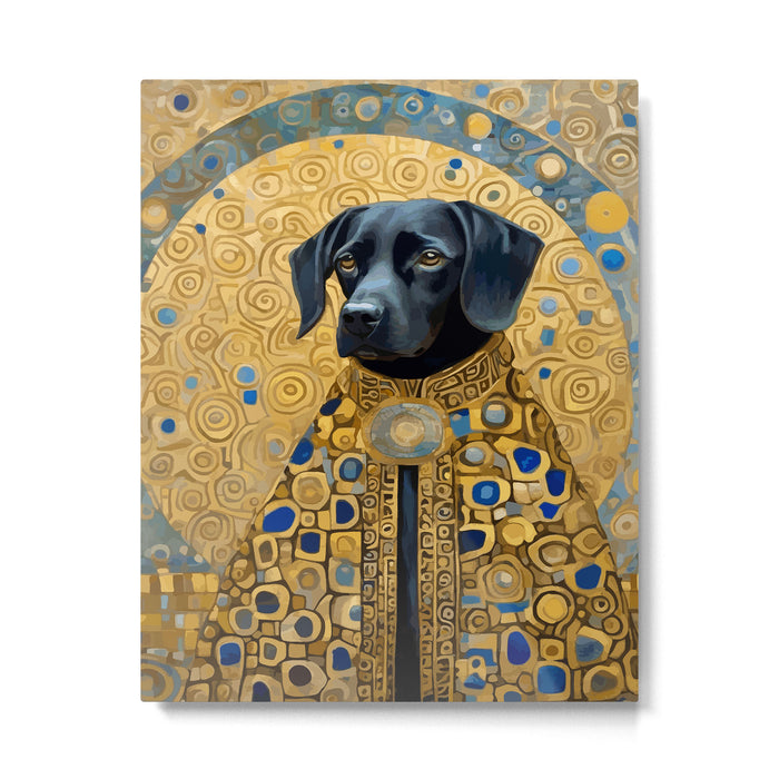 Gustav Klimt Style Black Dog with Blue and Gold Coat Metal Print Gallery Image 1