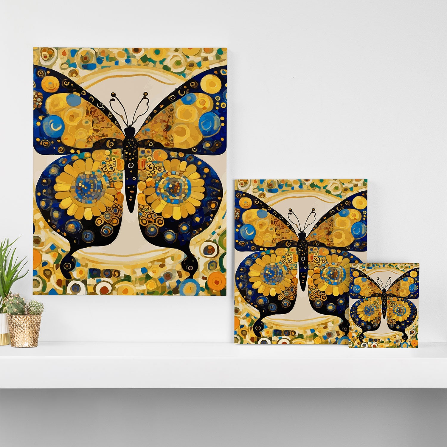 Gustav Klimt Style Blue and Gold Butterfly Canvas Print Gallery Image 3