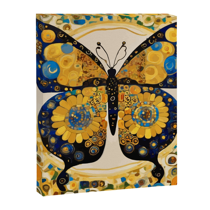 Gustav Klimt Style Blue and Gold Butterfly Canvas Print Gallery Image 1