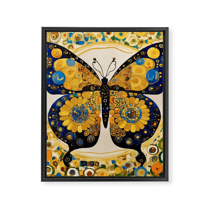 Gustav Klimt Style Blue and Gold Butterfly Framed Canvas Print Gallery Image 1