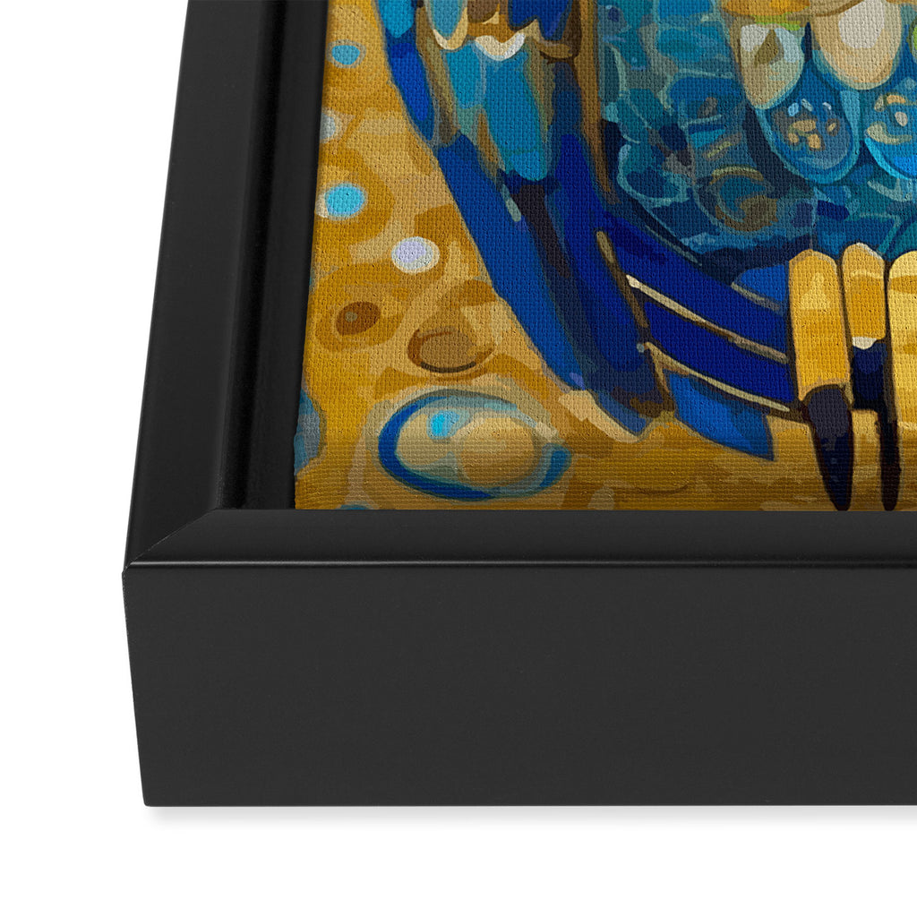Gustav Klimt Style Blue and Gold Owl Framed Canvas Print Gallery Image 3