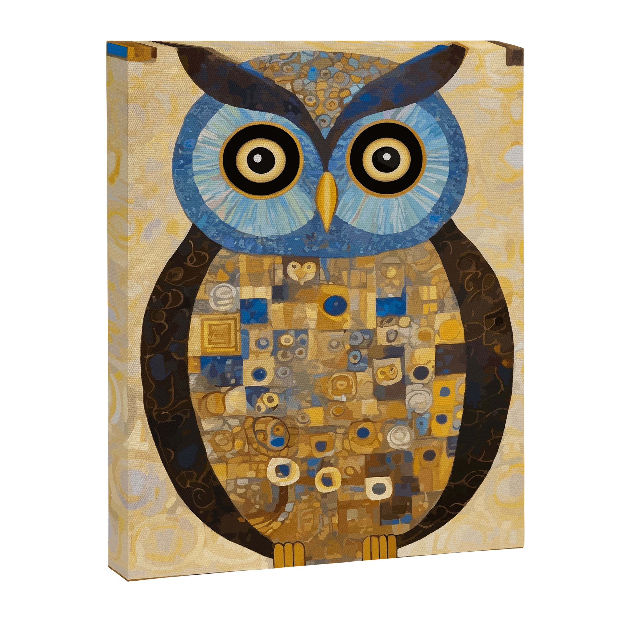 Gustav Klimt Style Blue and Gold Owl Canvas Print Gallery Image 3