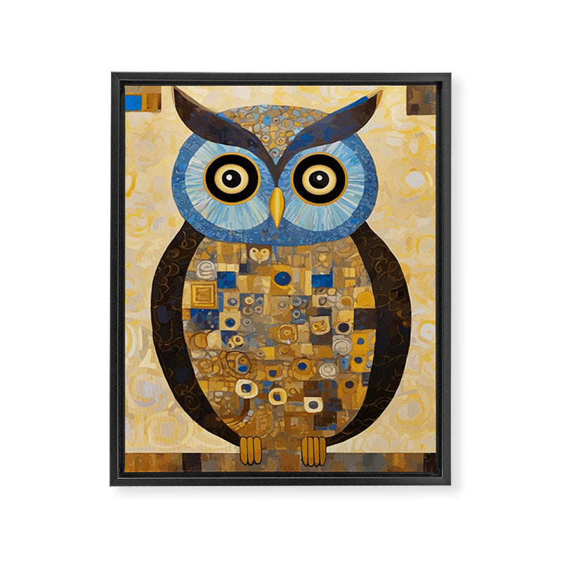 Gustav Klimt Style Blue and Gold Owl Framed Canvas Print Gallery Image 8