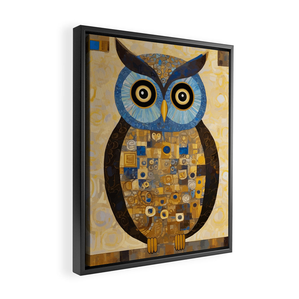 Gustav Klimt Style Blue and Gold Owl Framed Canvas Print Gallery Image 2