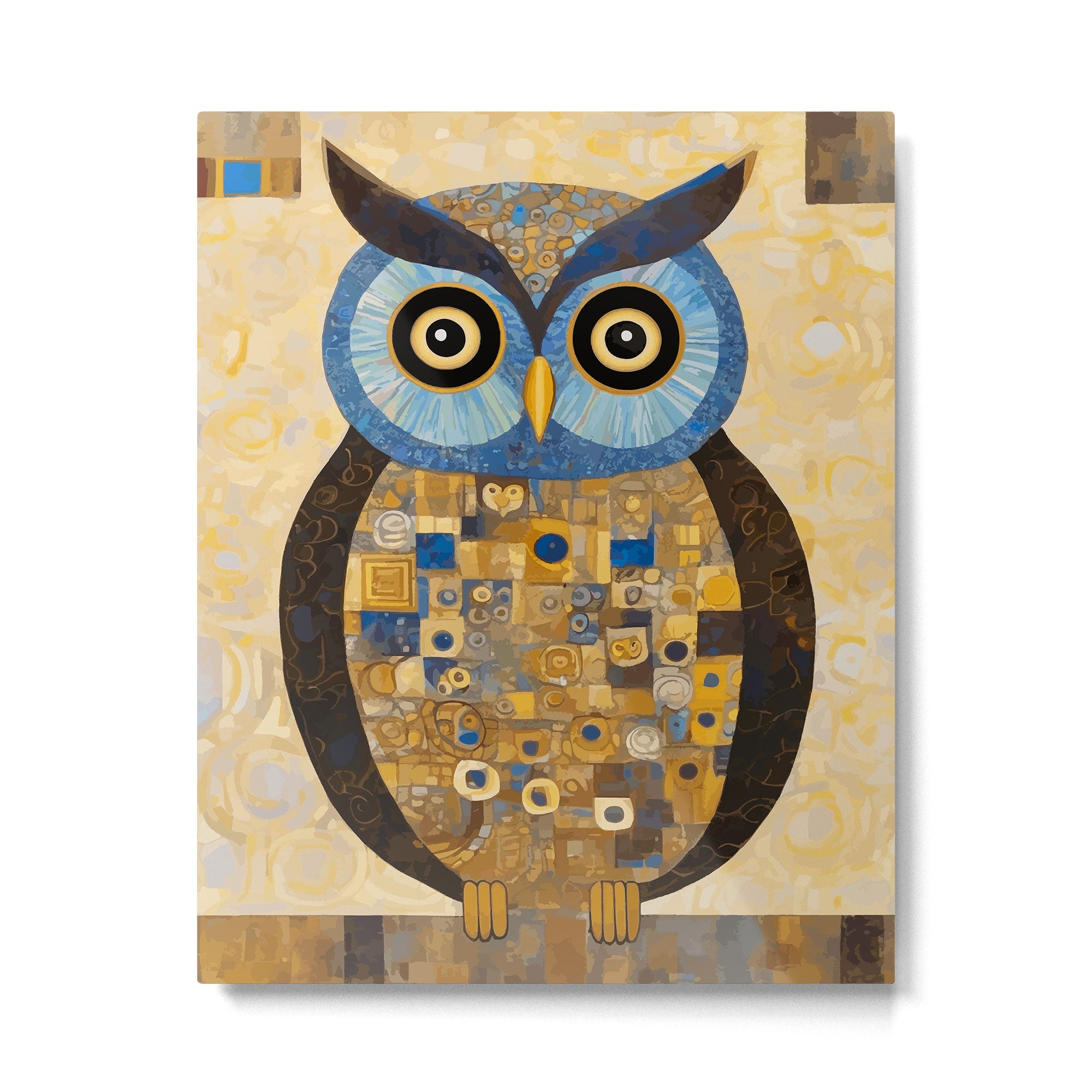 Gustav Klimt Style Blue and Gold Owl Metal Print Gallery Image 6