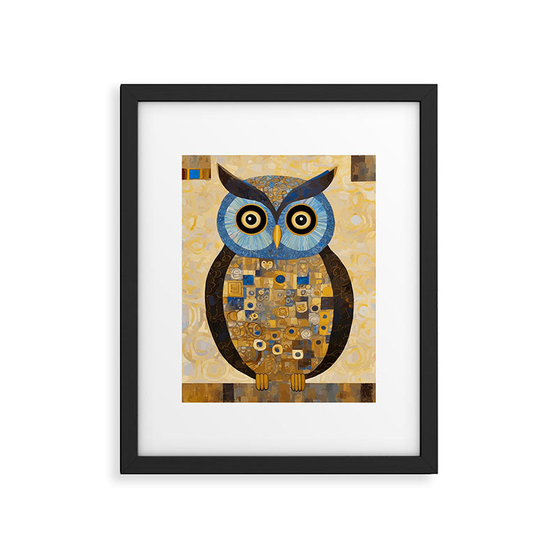 Gustav Klimt Style Blue and Gold Owl Framed Art Print Gallery Image 6