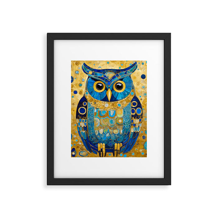 Gustav Klimt Style Blue and Gold Owl Framed Art Print Gallery Image 1