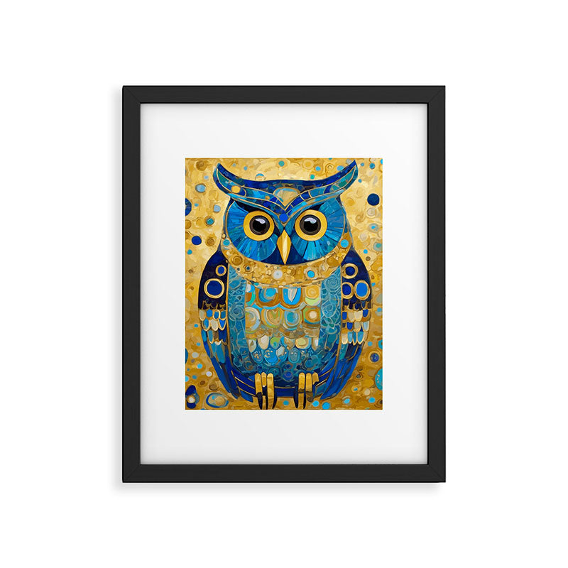 Gustav Klimt Style Blue and Gold Owl Framed Art Print Gallery Image 6