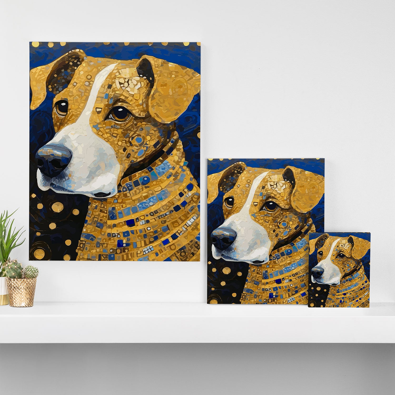 Gustav Klimt Style Brown Dog with Striped Coat Canvas Print Gallery Image 3