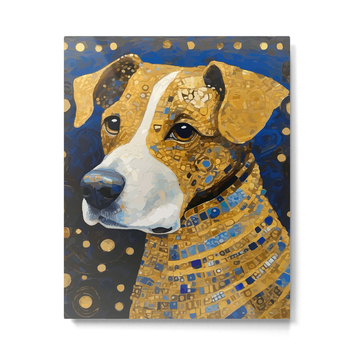 Gustav Klimt Style Brown Dog with Striped Coat Metal Print Gallery Image 1