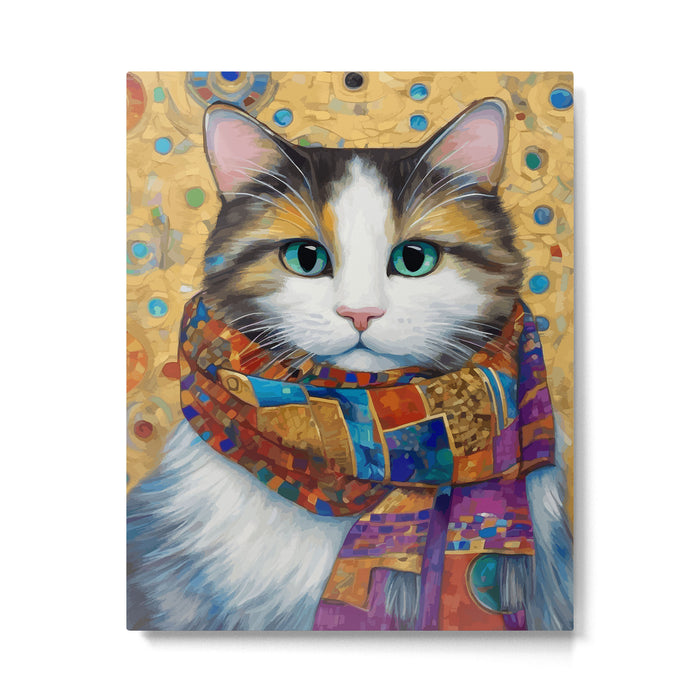 Gustav Klimt Style Calico Cat with Colorful Scarf Metal Print Gallery Image 1