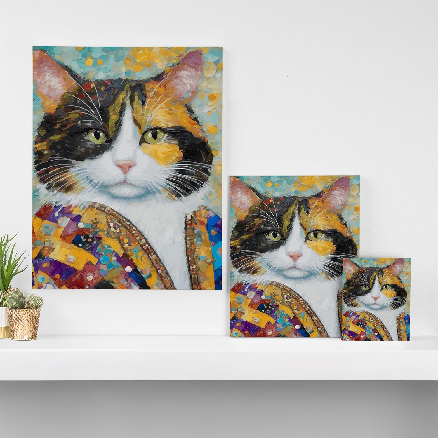 Gustav Klimt Style Calico Cat with Elegant Designer Jacket Canvas Print Gallery Image 3