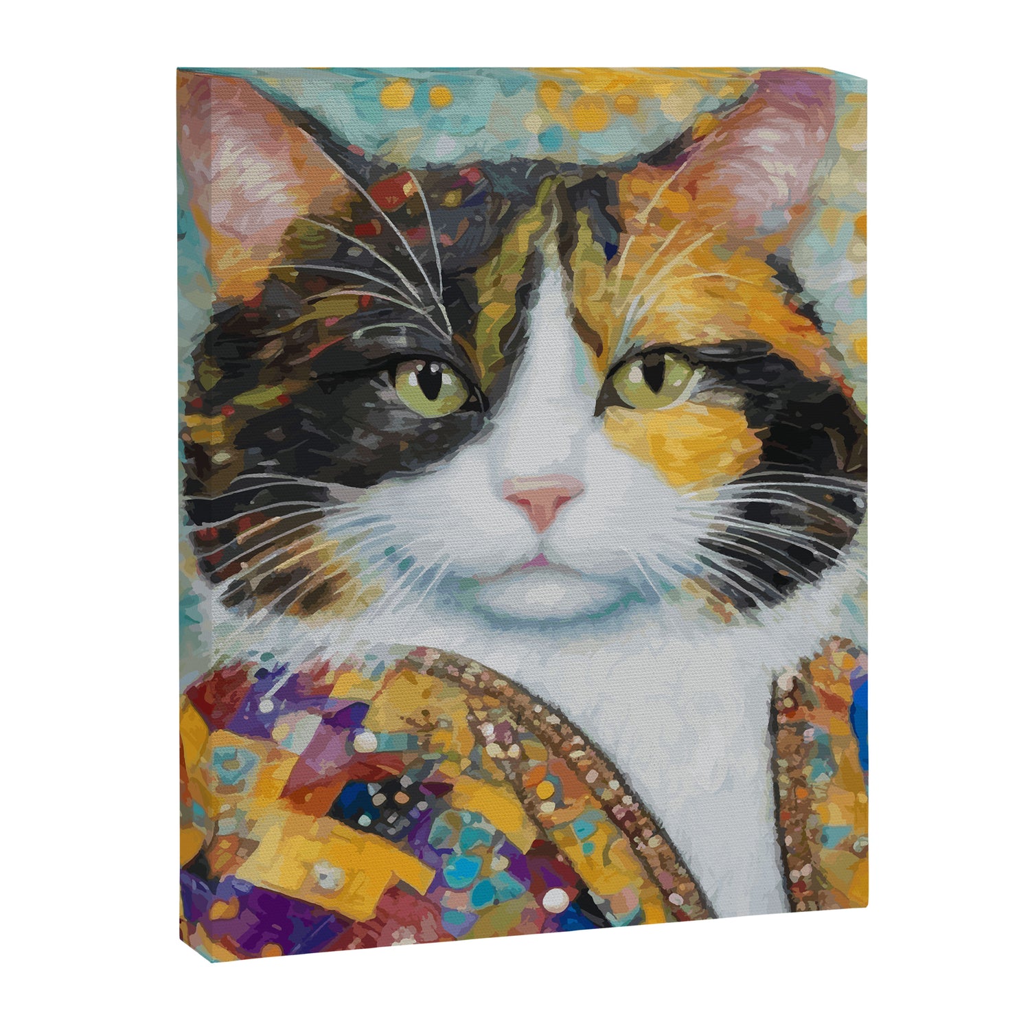 Gustav Klimt Style Calico Cat with Elegant Designer Jacket Canvas Print Gallery Image 3