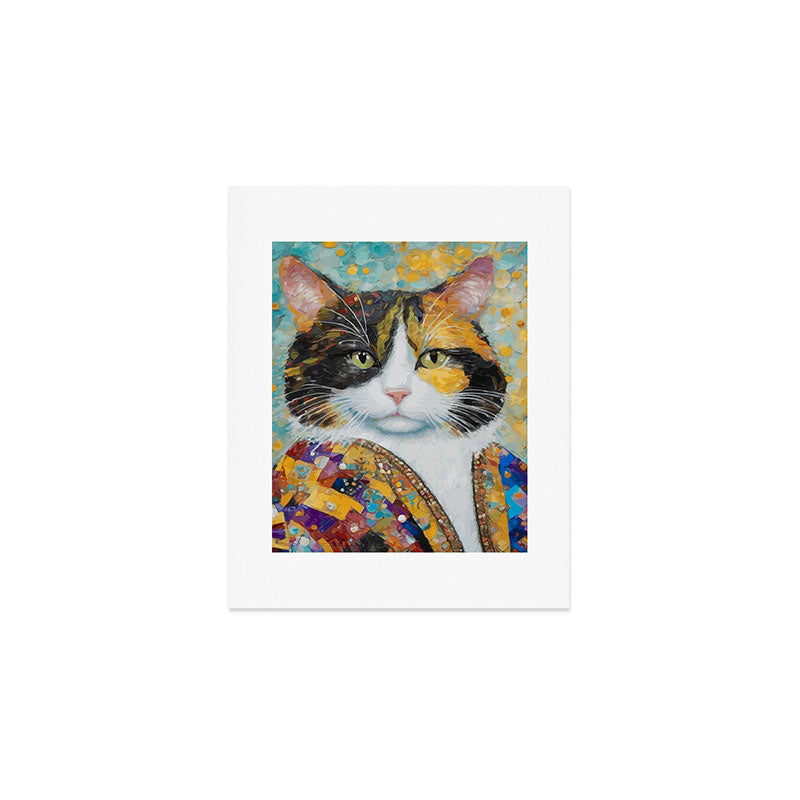 Gustav Klimt Style Calico Cat with Elegant Designer Jacket Art Print Gallery Image 1