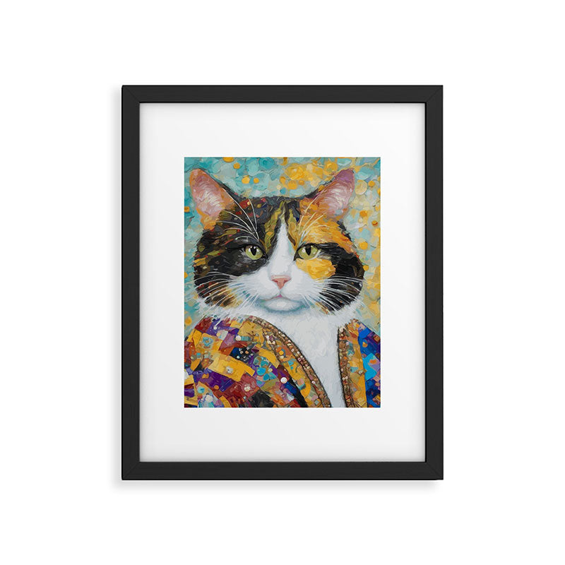 Gustav Klimt Style Calico Cat with Elegant Designer Jacket Framed Art Print Gallery Image 6