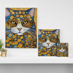 Gustav Klimt Style Cat with Blue and Gold Spots Canvas Print Gallery Image 3