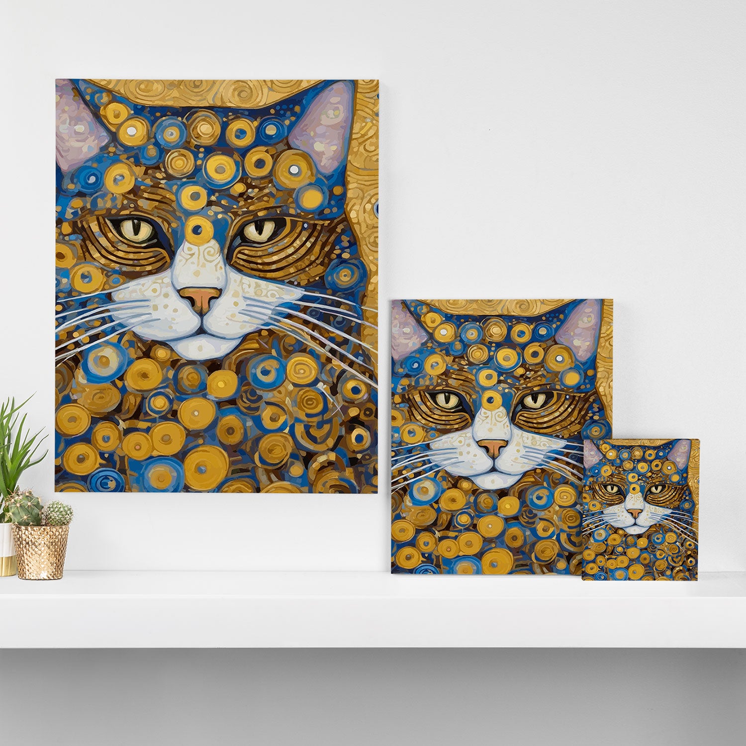 Gustav Klimt Style Cat with Blue and Gold Spots Canvas Print Gallery Image 3