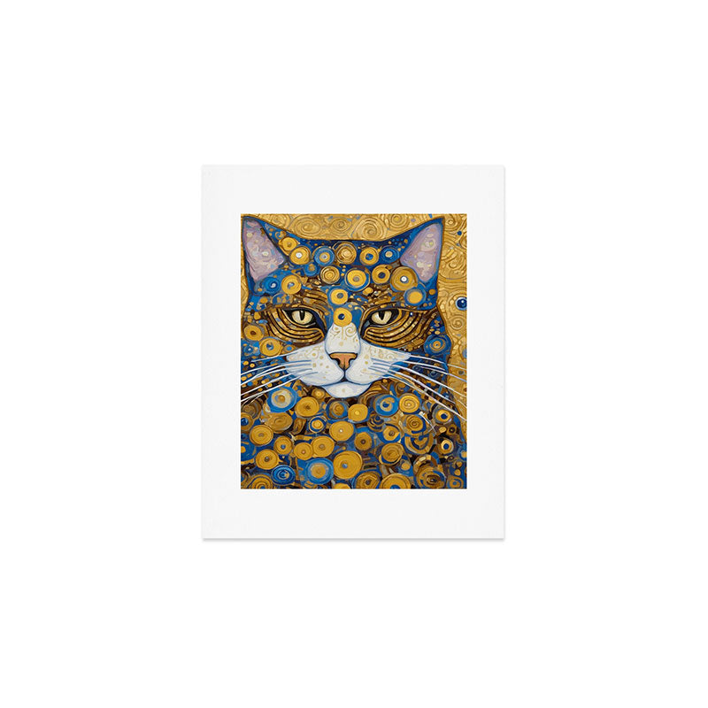 Gustav Klimt Style Cat with Blue and Gold Spots Art Print Gallery Image 1