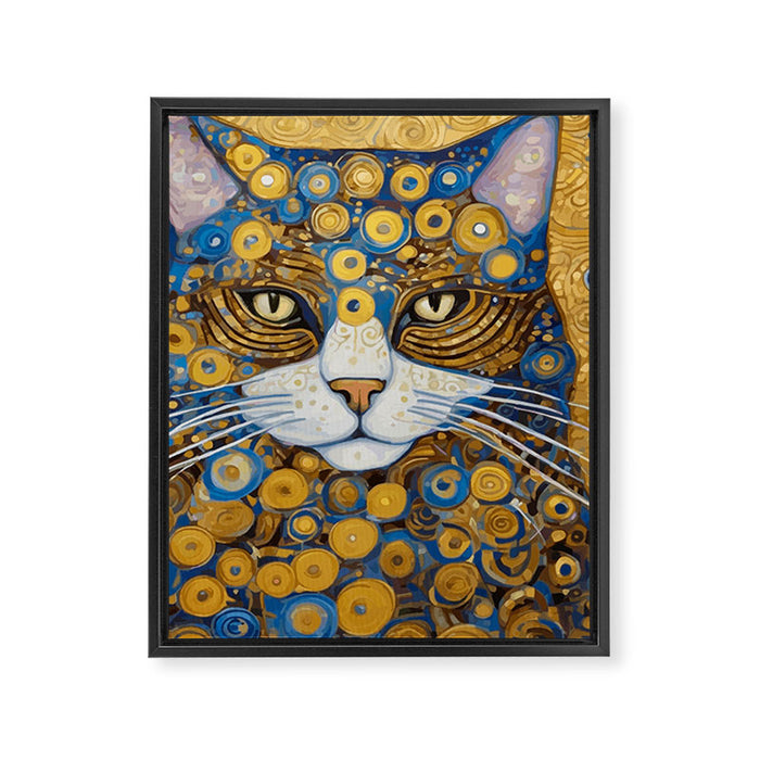 Gustav Klimt Style Cat with Blue and Gold Spots Framed Canvas Print Gallery Image 1