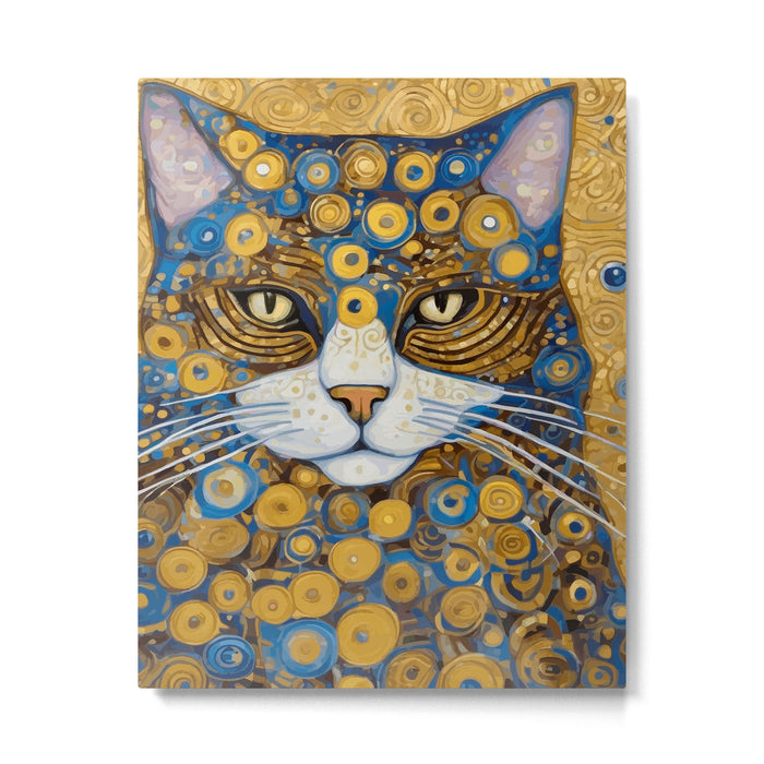 Gustav Klimt Style Cat with Blue and Gold Spots Metal Print Gallery Image 1